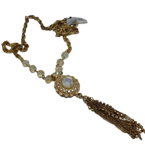 Nwt INC Gold Tone Bejeweled Regal Royal Tassel Statement Necklace